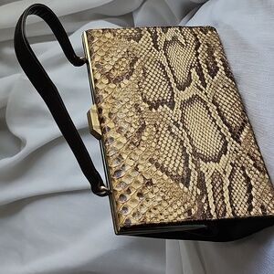 Vintage Ex Condition Snake, Leather & Brass Handbag, $75